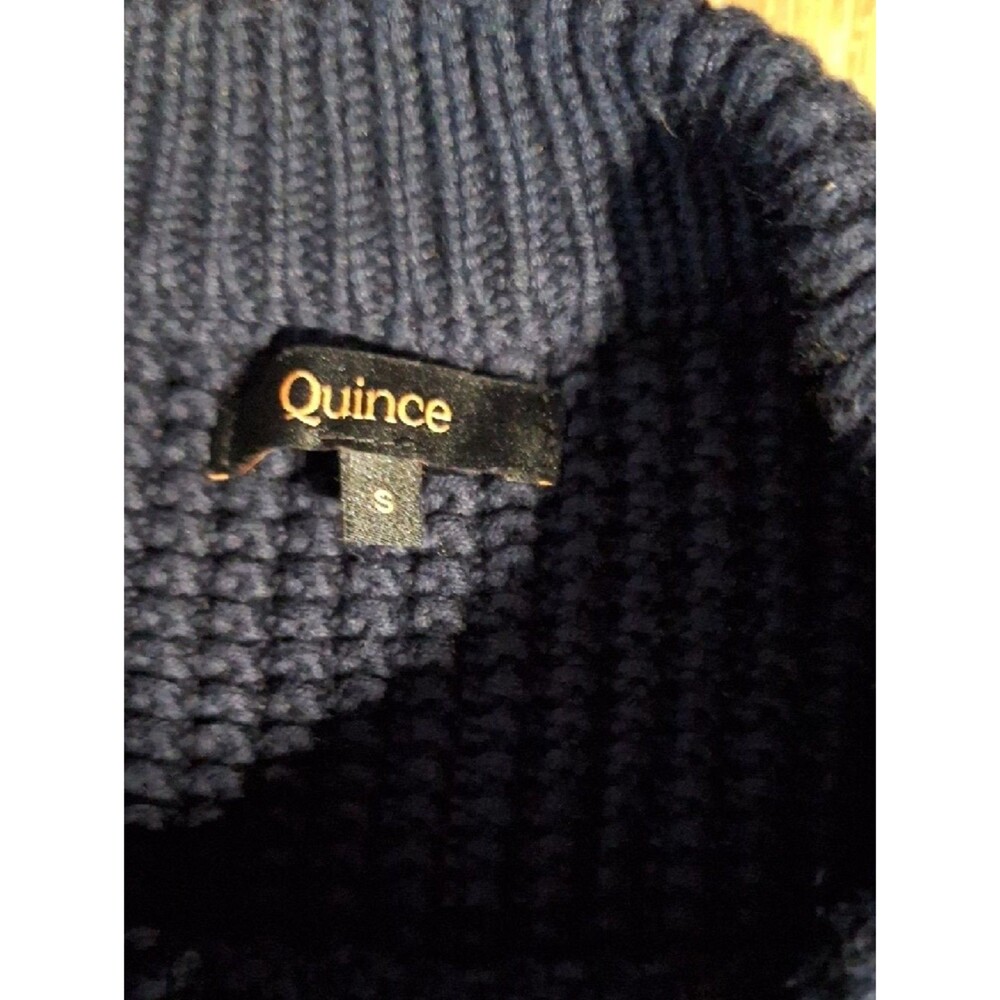 Quince 100% Organic Cotton Cropped Cable Crew Sweater Navy S NWOT - Picture 4 of 6
